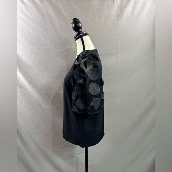 Mesh Appliques Puff Sleeve Blouse Black - Picture 8 of 9